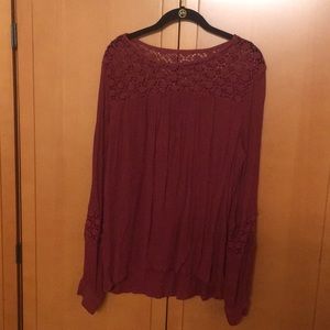 Red Blouse with Lace Collar and Elbows